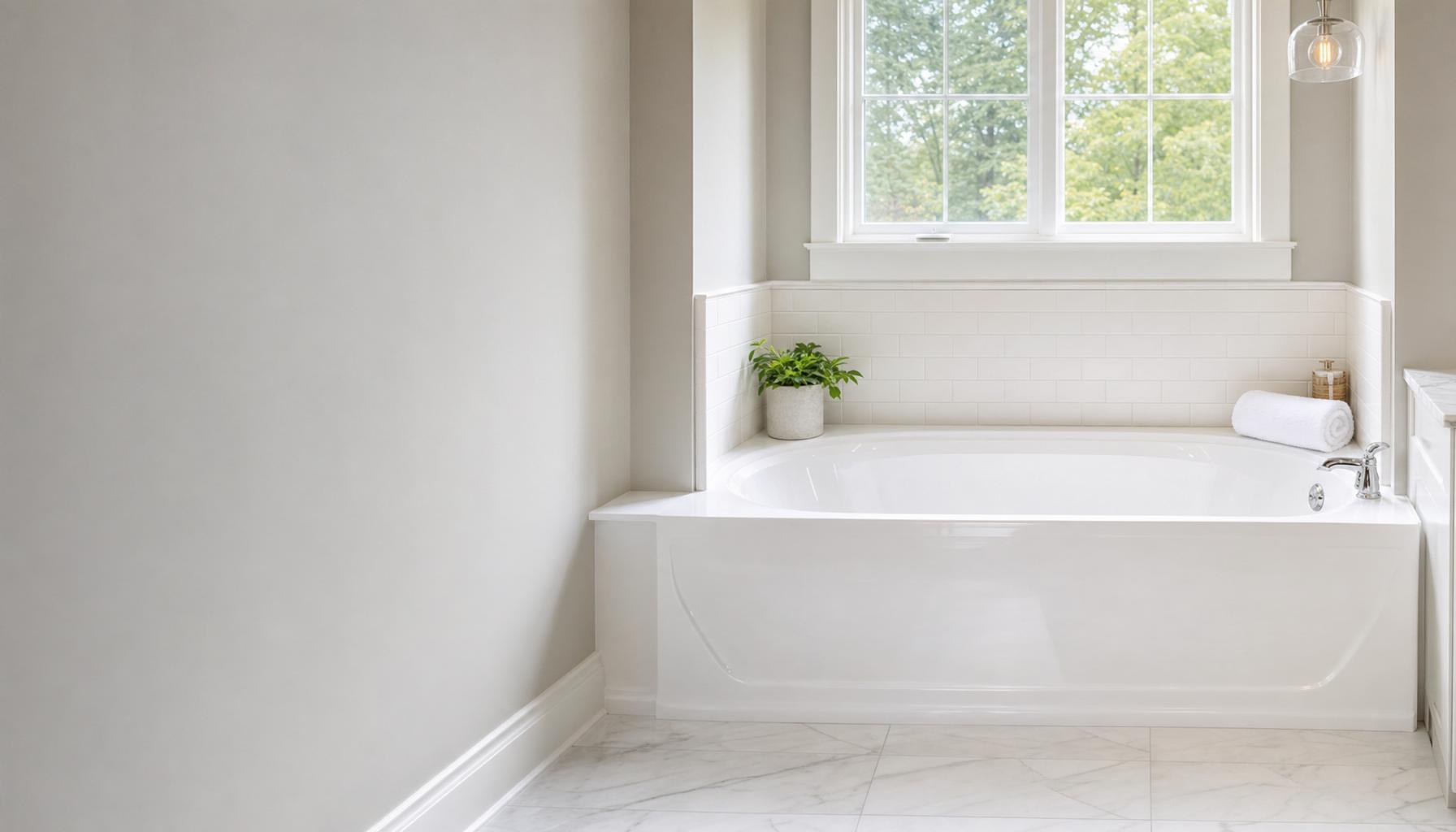 Bright bathroom with a freshly refinished glossy white tub